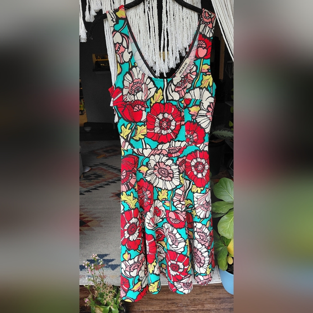 Vintage Floral Sleeveless MYSTIC High Waist Midi Dress Womens Size Medium